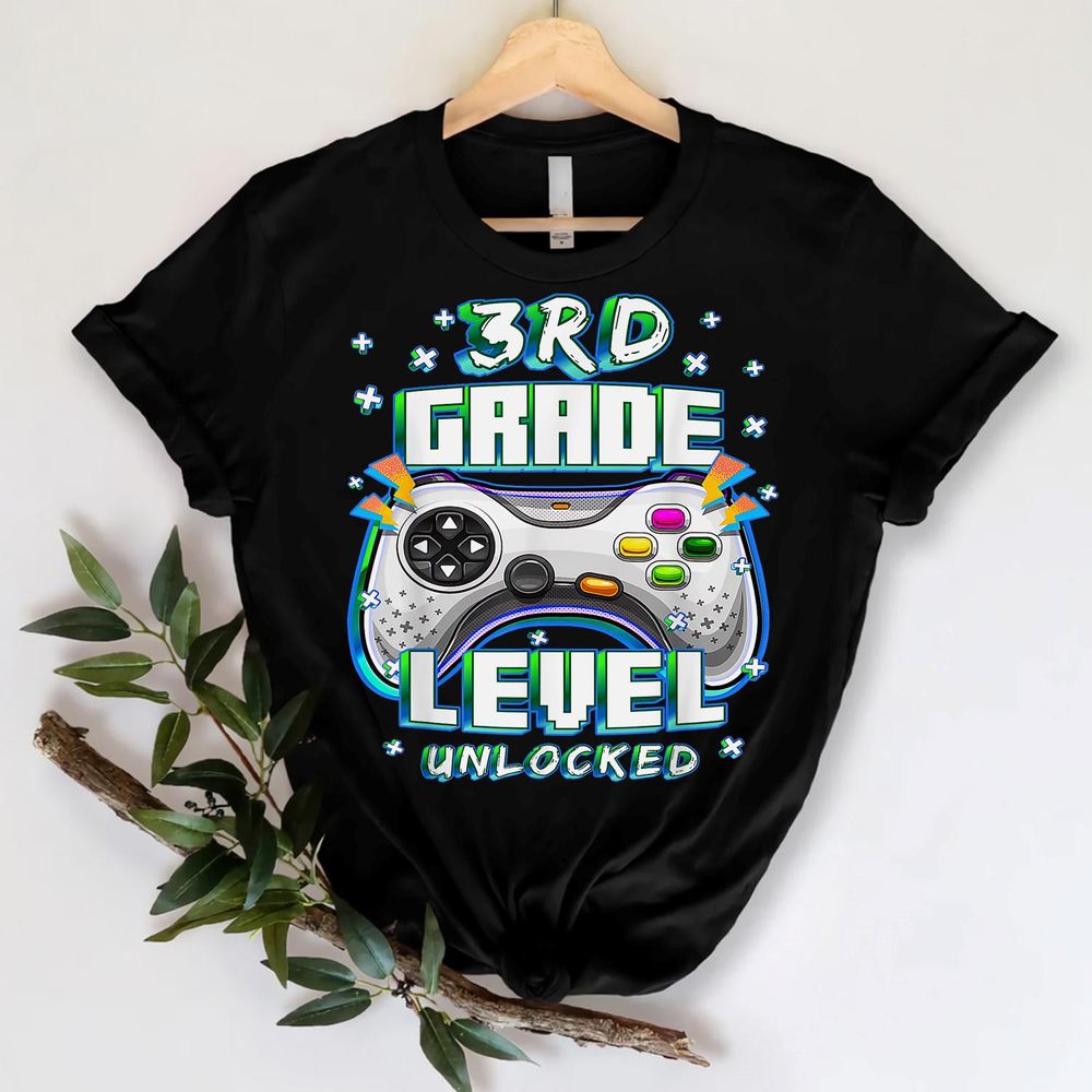 3rd Grade Level Unlocked Gaming Back To School Kids Boys Tee Shirt Unisex Standard T-Shirt black s