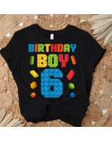 Building Bricks 6th Birthday Boy 6 Six Year Master Builder Shirt Unisex Standard T-Shirt black s